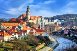 View of the old town of Cesky Krumlov, Czech Republic.